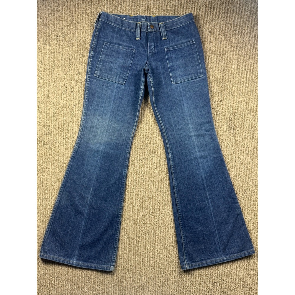 VTG 70s Wrangler Bell Bottom Jeans Junior 9 USA Dark Wash Denim Cowboy Western